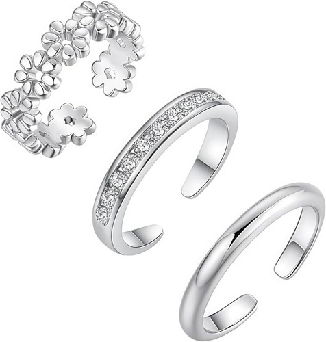 3pcs silver toe rings - toe, for